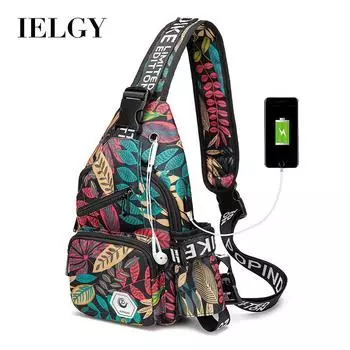 IELGY Сумка-мессенджер Холщовая сумка уличный небольшой рюкзак для отдыха USB модный тренд цвет в тон модный городской многофункциональный синий/чёрный