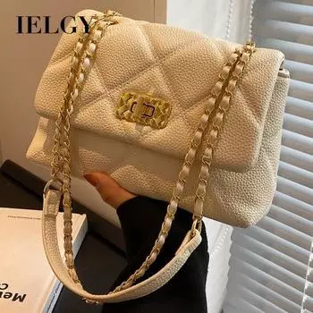 IELGY Сумка на плечо подмышки с цепочкой в виде ромбов Caviar, маленькая квадратная сумка-мессенджер для пригородных поездок чёрный