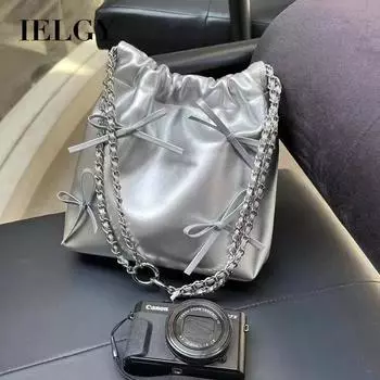 IELGY сумка с бантом на шнурке, милый кожаный рюкзак на одно плечо, универсальная сумка большой вместимости для поездок на работу