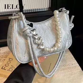 IELGY Сумка с французской жемчужной цепочкой, простая однотонная сумка под мышками с нишей чёрный