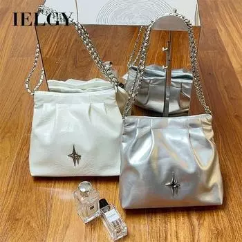 IELGY Сумка Stray, сладкая и пряная уличная сумка серебристого цвета, плиссированная сумка большой вместимости.