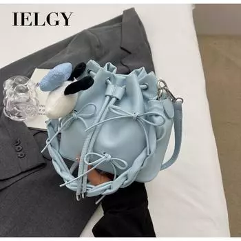 IELGY Сумка-тоут с бантом, мягкая кожаная плиссированная сумка-ведро с косым креплением на одно плечо розовый