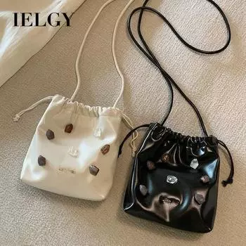 IELGY Сумка Treasure Girl с цветным камнем, сумка-ведро с цепочкой, одно плечо, косая сумка через плечо чёрный