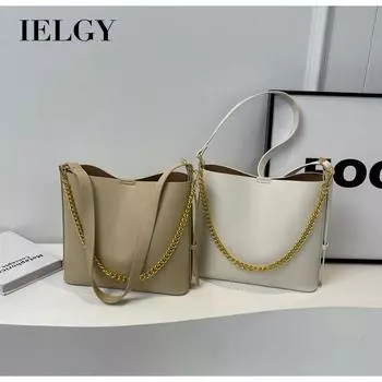 IELGY Сумка-ведро на плечо, простая сумка-мессенджер на цепочке, однотонная универсальная повседневная женская сумка для ручной переноски чёрный