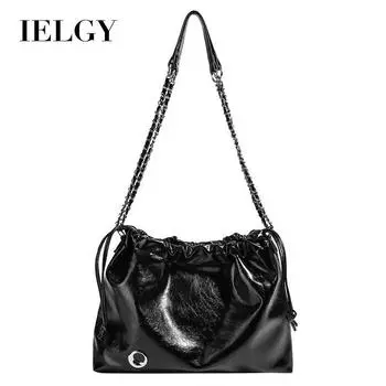 IELGY Сумка-ведро с цепочкой и ромбом, вместительная, женская, универсальная, ленивый стиль чёрный