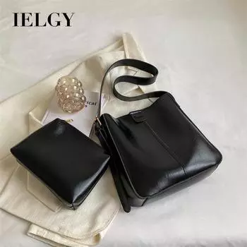 IELGY Сумка-ведро в стиле ретро, повседневная сумка через плечо большой вместимости для женщин чёрный
