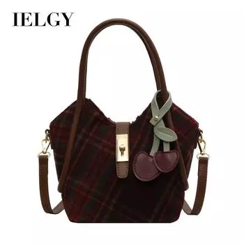 IELGY Сумочка премиум-класса в стиле ретро, сумка-корзина для овощей, сумка-ведро в шерстяную клетку кофейный
