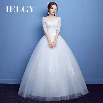 IELGY Свадебное платье с длинными рукавами, юбкой с тонкими плечами и длинными плечами, платье большого размера S белый
