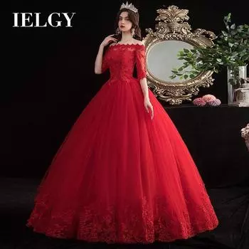 IELGY Свадебные платья и юбки на одно плечо, большие размеры, тонкое простое красное платье принцессы.