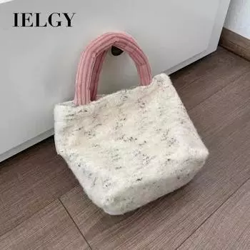 IELGY Теплая переносная сумка-ведро с хлопковой ручкой Huhu, милая корейская универсальная плюшевая сумка белый