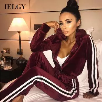 IELGY теплый полосатый золотой бархатный свитер на молнии и брючный костюм S серый