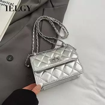 IELGY Текстурированная сумка-цепочка с ромбами, модная маленькая квадратная сумка серебристого цвета, универсальная сумка-мессенджер на цепочке чёрный