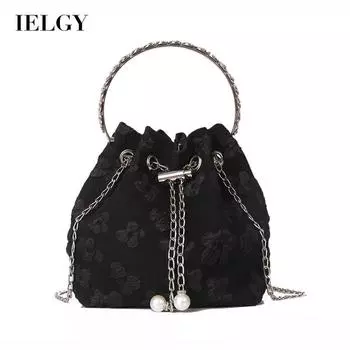 IELGY Тканевая сумка с сумкой-ведром, простая модная женская сумка-мессенджер с цепочкой чёрный
