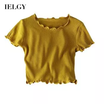 IELGY Тонкая модная однотонная женская футболка, летняя универсальная короткая повседневная футболка One size розовый