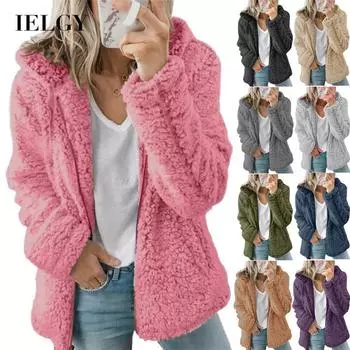 IELGY топы, шерстяные топы с длинными рукавами, женская одежда, зимние пальто с капюшоном, модные молнии S розовый