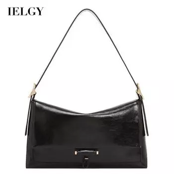 IELGY Универсальная большая сумка-мессенджер на одно плечо из мягкой лакированной кожи для женщин чёрный