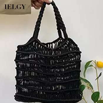 IELGY Универсальная модная простая женская сумка из соломенной ткани большой вместимости чёрный