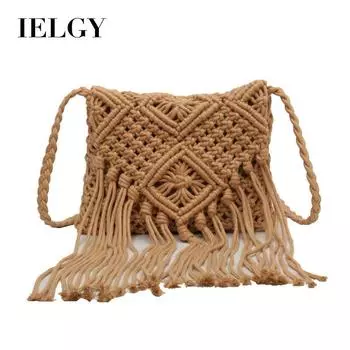 IELGY Универсальная простая соломенная сумка через плечо, соломенная сумка большой вместимости, тканая большая сумка, пляжная сумка для отдыха на море чёрный