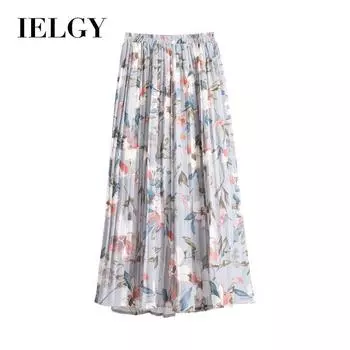 IELGY Универсальная тонкая пляжная юбка трапециевидной формы средней длины в стиле ретро с высокой талией и плиссировкой в стиле ретро