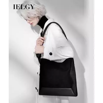IELGY versatile canvas puff tote bag, embroidered design large capacity single shoulder oblique span bag чёрный