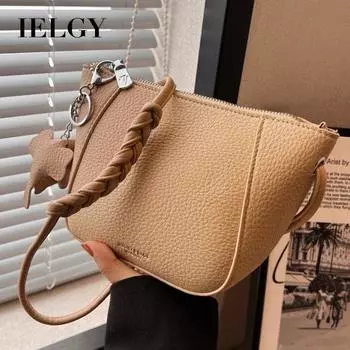 IELGY versatile lychee pattern simple messenger bag, textured underarm bag чёрный