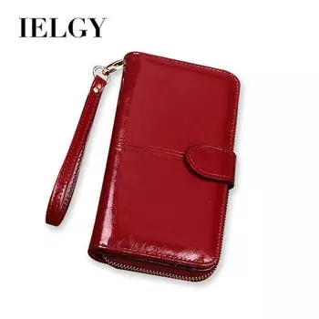 IELGY Вместительный длинный кошелек женский из вощеной кожи с многофункциональным чехлом для мобильного телефона чёрный