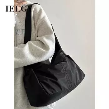 IELGY Водонепроницаемая сумка через плечо из нейлоновой ткани для пельменей, простая спортивная ветровая сумка большой вместимости для повседневного ношения на плече чёрный