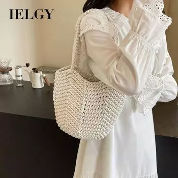 IELGY Вязаная сумка для отдыха ручной работы, полая праздничная пляжная сумка, сумка-ведро для отдыха на одно плечо хаки