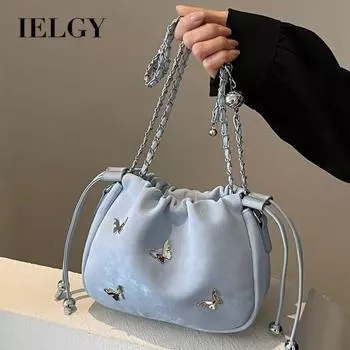 IELGY Высококачественная сумка-ведро с металлической бабочкой, модная сумка-облако с завязками на иностранных газах синий