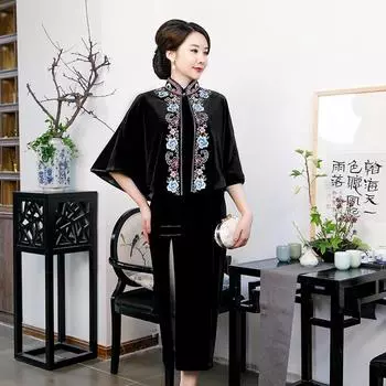 IELGY винтажное женское платье Cheongsam в этническом стиле с вышивкой, бархатный плащ Тан, плащ-платье