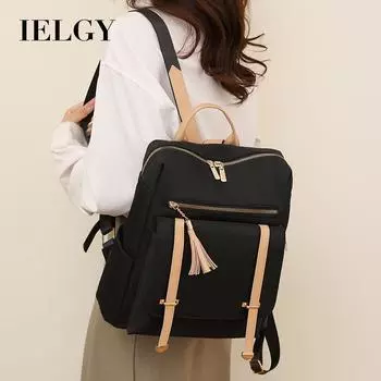 IELGY Женский черный повседневный рюкзак большой вместимости, простой походный рюкзак-книжка чёрный