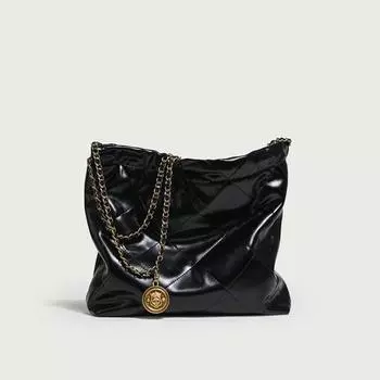 IELGY women s black rhombus chain bucket bag, large capacity fashion shoulder bag чёрный