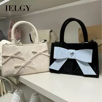 IELGY women s bow sweet and cute style portable small square bag, versatile shoulder messenger bag чёрный