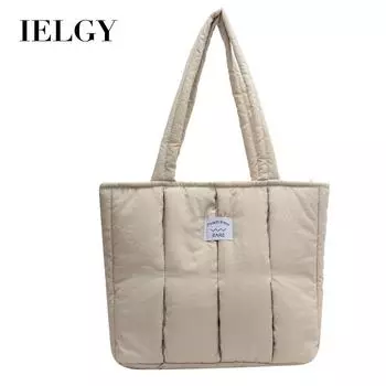 IELGY women s cotton-filled soft waxy tote bag, shoulder bag for college students in class, large bag for commuting to work, nylon bag. бежевый
