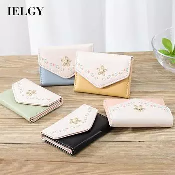 IELGY women s flower short multi-card slot clear coin purse чёрный
