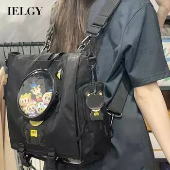 IELGY women s large capacity commuter cute cartoon versatile backpack чёрный