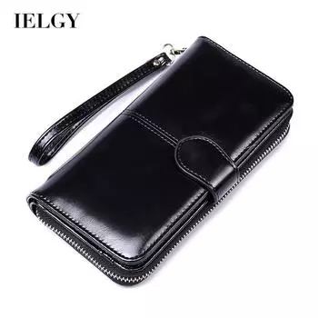 IELGY women s long zipper buckle large capacity multi-card wallet чёрный