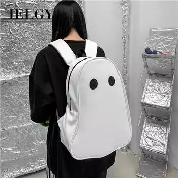 IELGY Женский школьный рюкзак из мягкой искусственной кожи, уродливый милый рюкзак-призрак-эльф, большой емкости белый