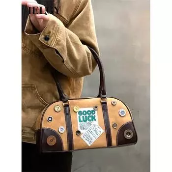 IELGY women s retro tote bag, premium textured armpit bag, college commuter shoulder bag коричневый