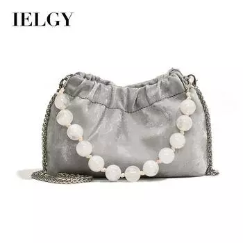IELGY women s silk thick shoulder messenger bag, new Chinese style national style chain Sen Meng beaded hand bag