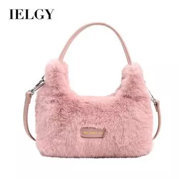 IELGY women s simple niche plush handbag, versatile casual shoulder oblique span bag чёрный