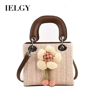 IELGY woven straw bag, high-end messenger bag, seaside popular portable Princess Diana bag хаки