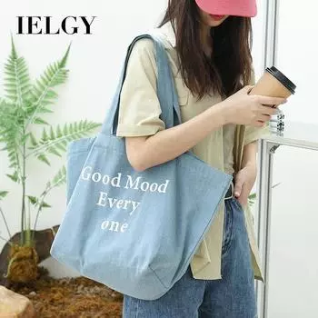 IELGY Японская джинсовая сумка в стиле ретро, повседневная женская сумка через плечо с принтом и буквами темно-синий