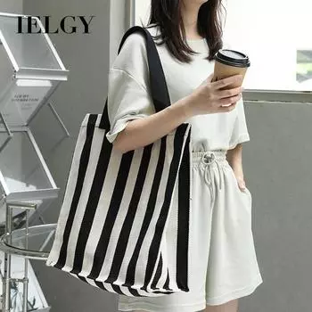 IELGY Японская литературная сумочка, повседневная маленькая свежая полосатая холщовая большая сумка через плечо для женщин чёрный