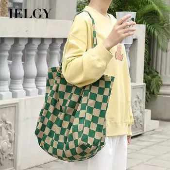 IELGY Японская повседневная холщовая сумка, нишевая сумка с клетчатым принтом, модная женская сумка через плечо контрастного цвета зелёный
