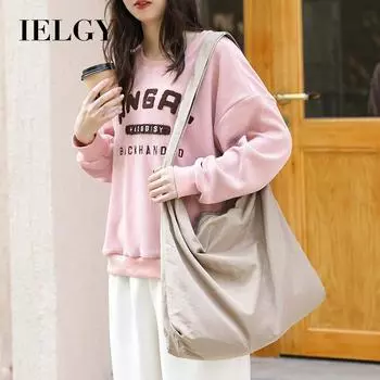 IELGY Японская повседневная холщовая женская сумка в стиле ретро, однотонная сумка через плечо из нейлоновой ткани большой вместительности абрикосовый