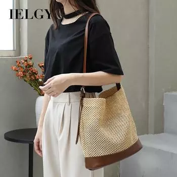 IELGY Японская повседневная сумка для матери и ребенка, праздничная пляжная соломенная женская сумка-мессенджер на одно плечо чёрный