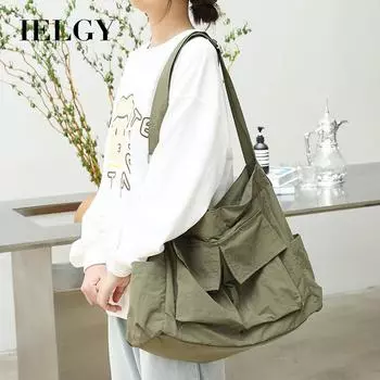 IELGY Японская повседневная сумка из холста, нейлоновая сумка через плечо из ткани Оксфорд чёрный