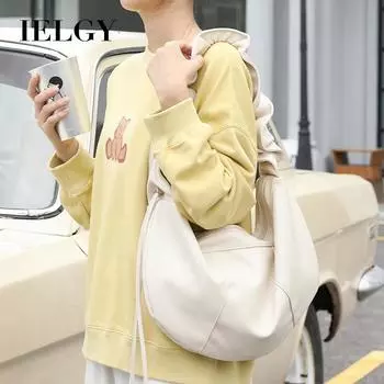 IELGY Японская повседневная сумка в стиле ретро с пельменями, модная сумка-мессенджер из искусственной кожи с завязками на одно плечо и складками белый