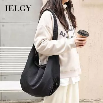 IELGY Японские повседневные ретро-сумки через плечо для женщин, простые и вместительные сумки-пельмени, нейлоновые сумки-мессенджеры чёрный